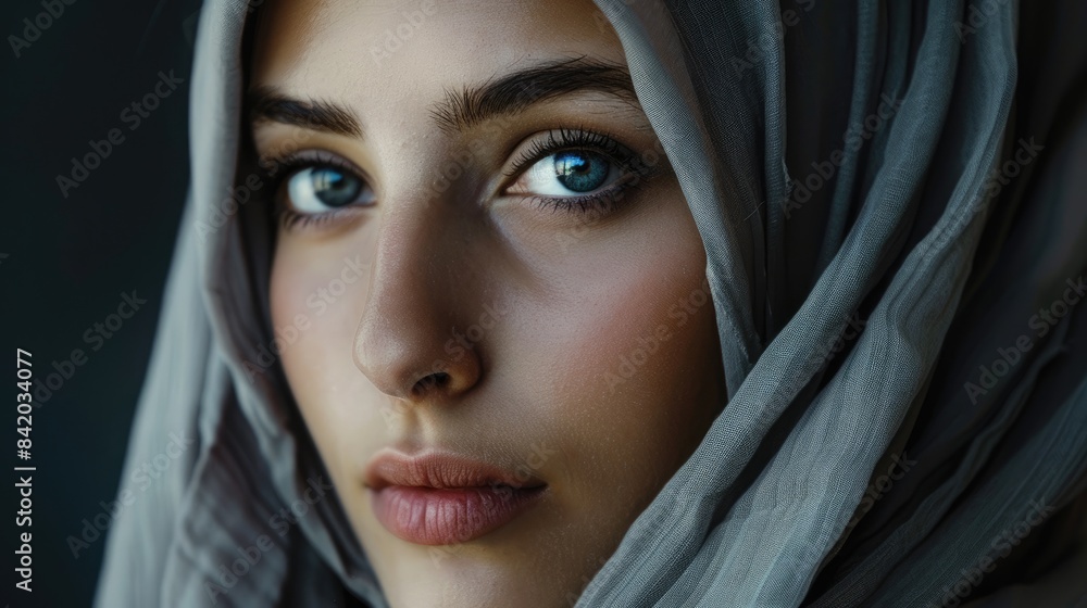 The woman wearing a hijab is beautifully captured in her portrait The woman wearing a hijab is beautifully captured in her portrait