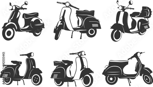 Vintage scooter silhouette, Old scooter silhouette, scooter silhouette, Classic scooter silhouette, Old vintage scooter svg, Classic vintage scooter svg, scooter svg, Clipart old scooter.