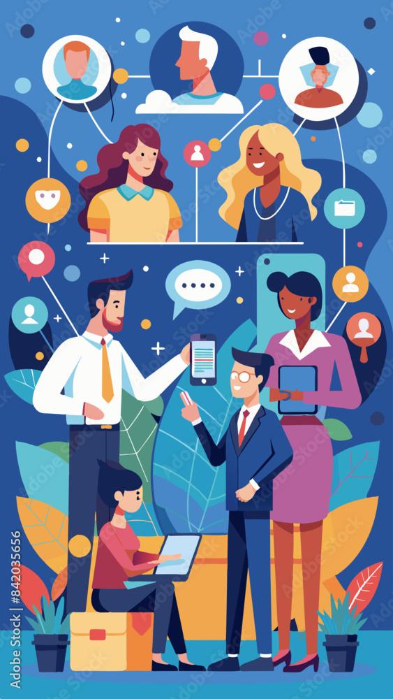 Networking event with people exchanging contact information vector Networking event with people exchanging contact information vector