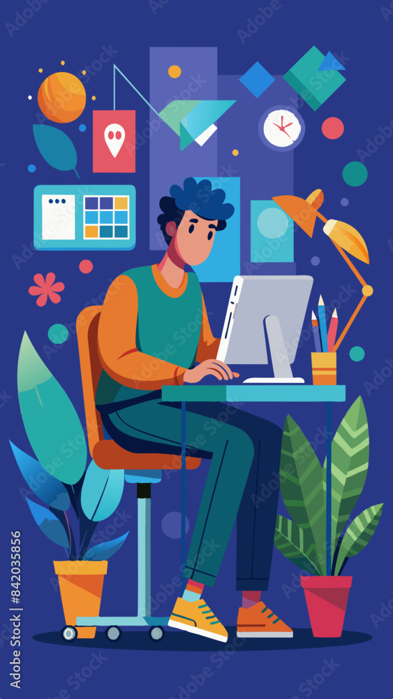 Fototapeta premium Employee working on a graphic design project vector