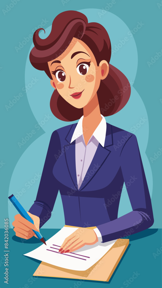 Businesswoman signing a contract with a pen vector Businesswoman signing a contract with a pen vector