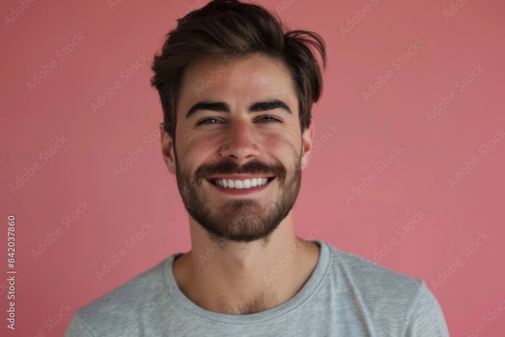 A close up portrait of a young man with a subtle smile A close up portrait of a young man with a subtle smile