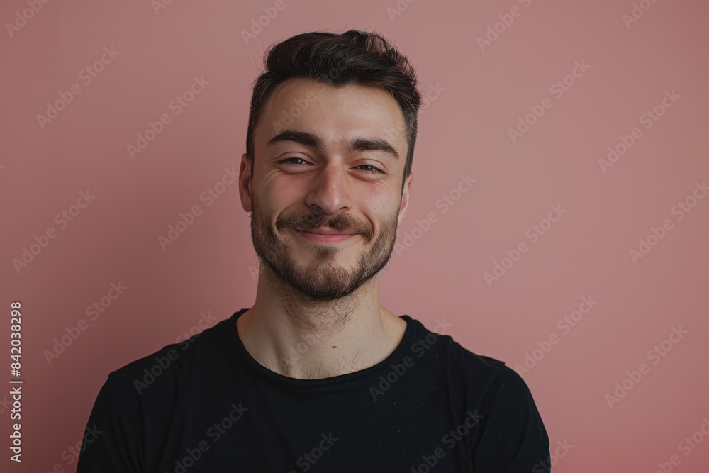 A close up portrait of a young man with a subtle smile A close up portrait of a young man with a subtle smile