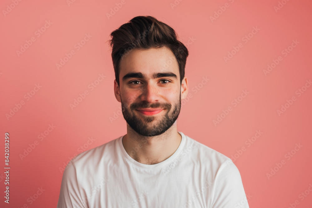 A close up portrait of a young man with a subtle smile A close up portrait of a young man with a subtle smile
