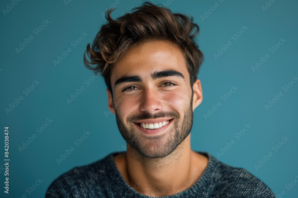 Obraz premium A close up portrait of a young man with a subtle smile