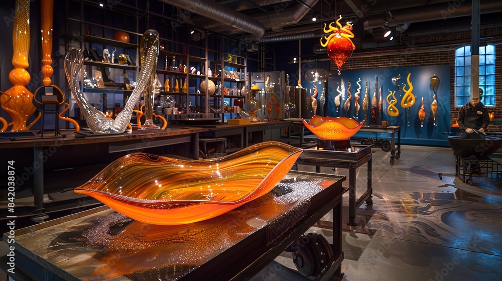 Glassblowing Studio: In a glassblowing studio, artists shape molten glass into stunning works of art, demonstrating skill and creativity in their intricate designs. Glassblowing Studio: In a glassblowing studio, artists shape molten glass into stunning works of art, demonstrating skill and creativity in their intricate designs.