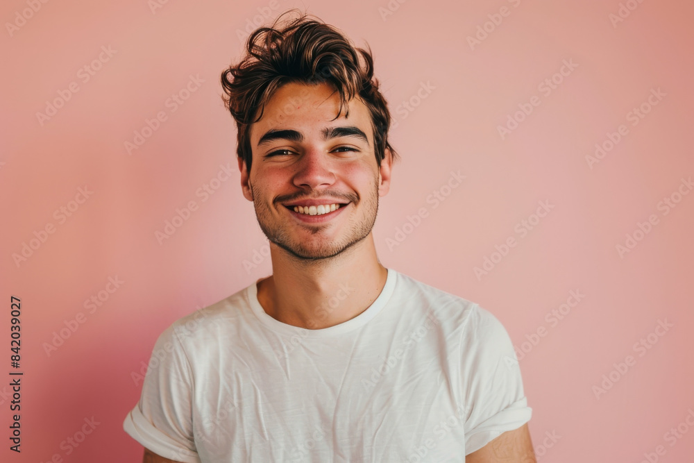 A close up portrait of a young man with a subtle smile A close up portrait of a young man with a subtle smile