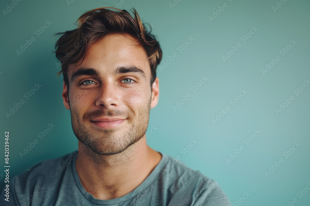 Fototapeta premium A close up portrait of a young man with a subtle smile