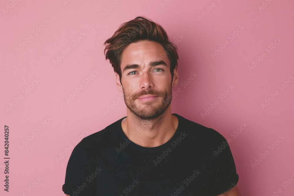 A close up portrait of a young man with a subtle smile A close up portrait of a young man with a subtle smile