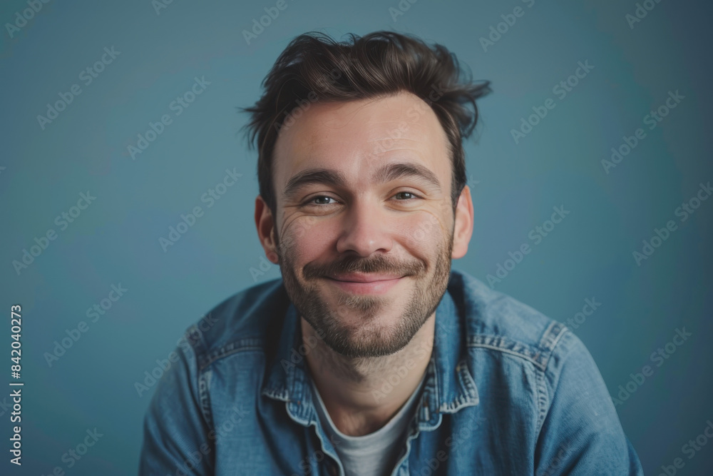Obraz premium A close up portrait of a young man with a subtle smile