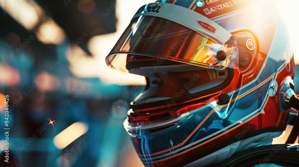 racing car driver before start of competition on track. Banner with copy space, digital ai art racing car driver before start of competition on track. Banner with copy space, digital ai art