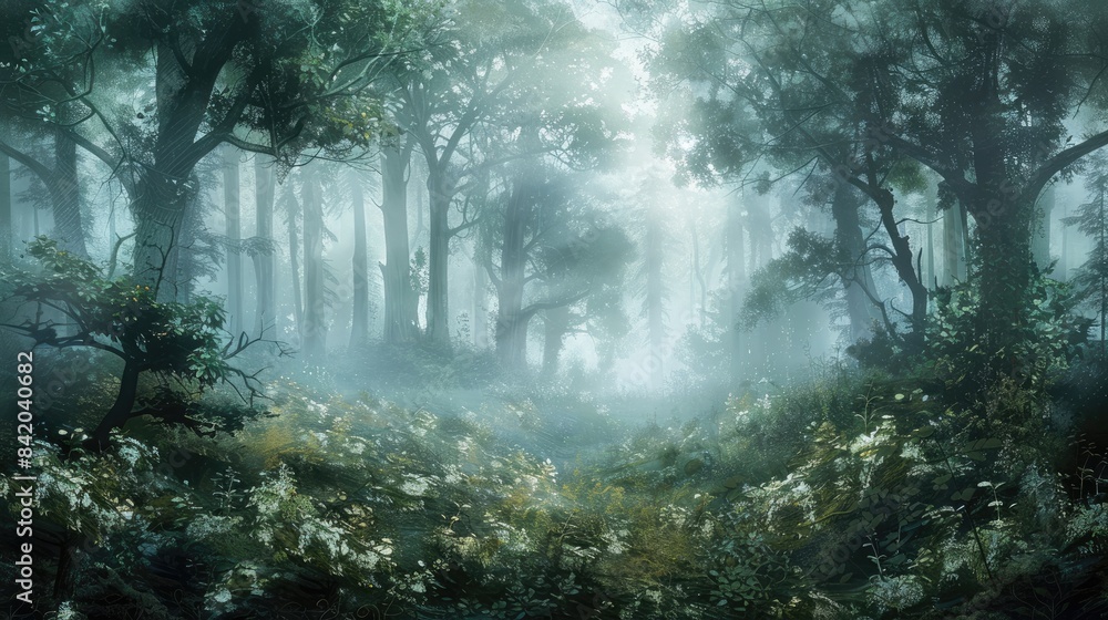 Obraz premium Misty Forest in the Lowland