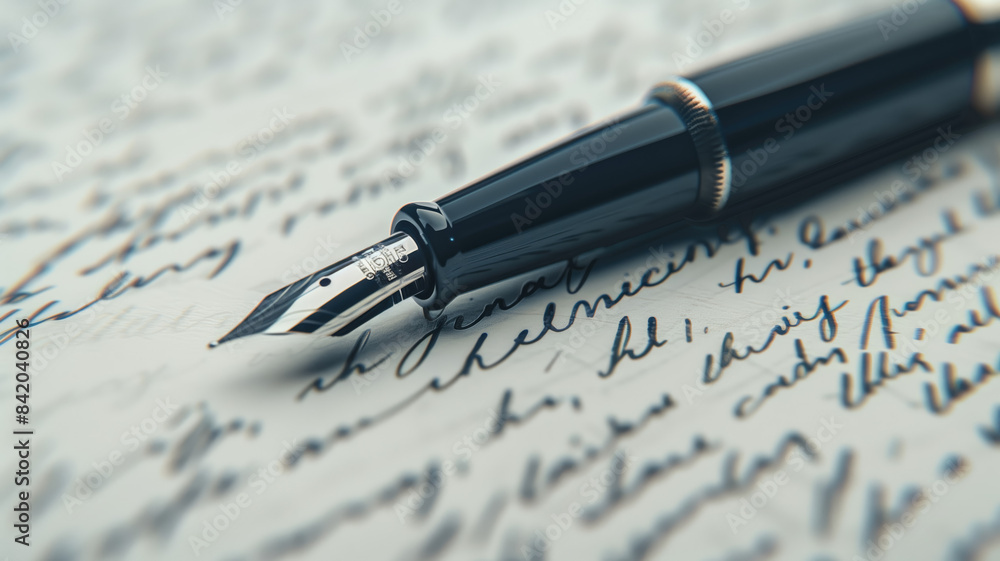 Fountain pen resting on handwritten document. Generative ai Fountain pen resting on handwritten document. Generative ai