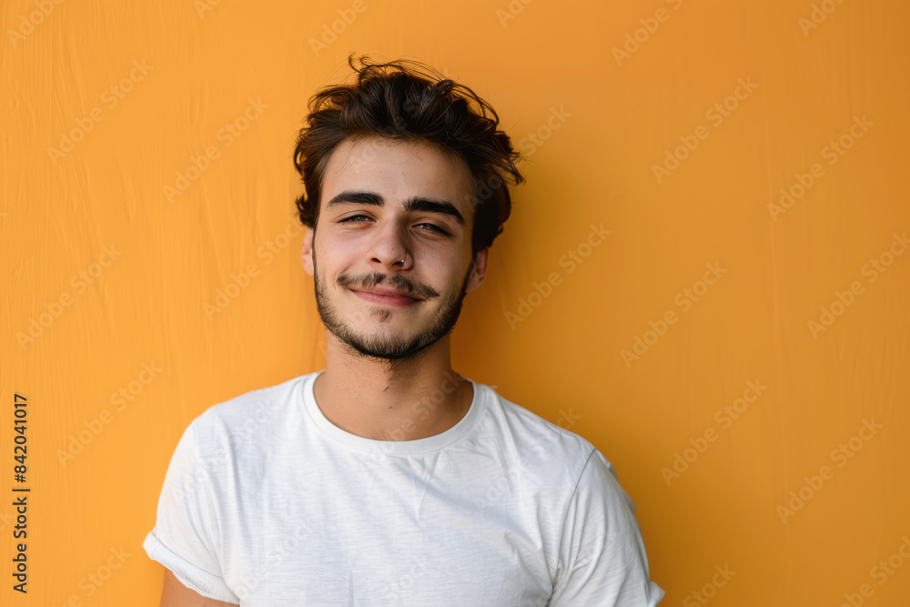 A close up portrait of a young man with a subtle smile A close up portrait of a young man with a subtle smile