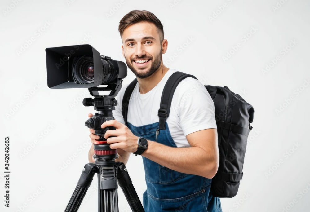 Obraz premium Videographer isolated on white background