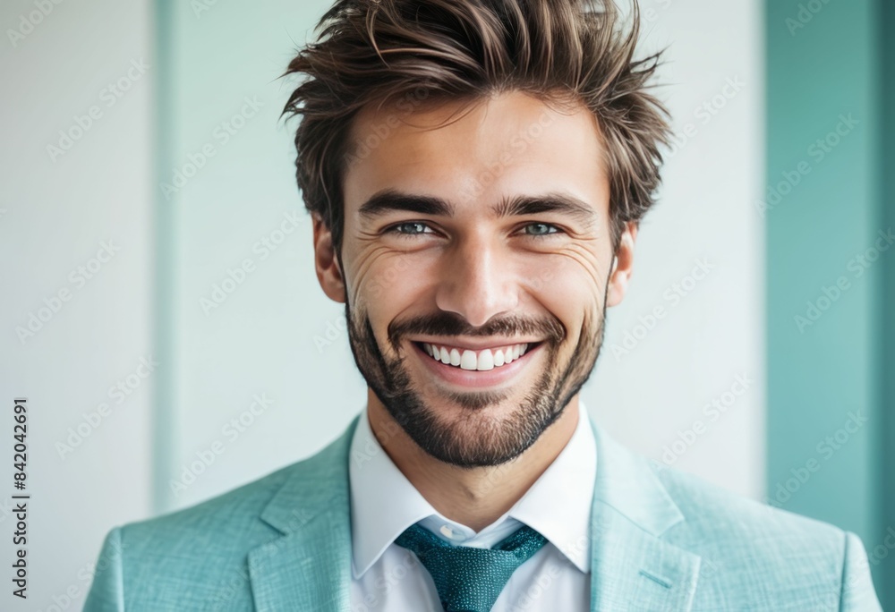 young business man with hairy face smiling in office young business man with hairy face smiling in office