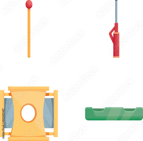 Smoking equipment icons set cartoon vector. Various device for cigar. Tobacco product