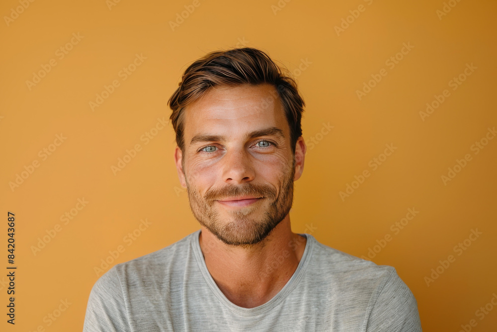 Obraz premium A close up portrait of a young man with a subtle smile