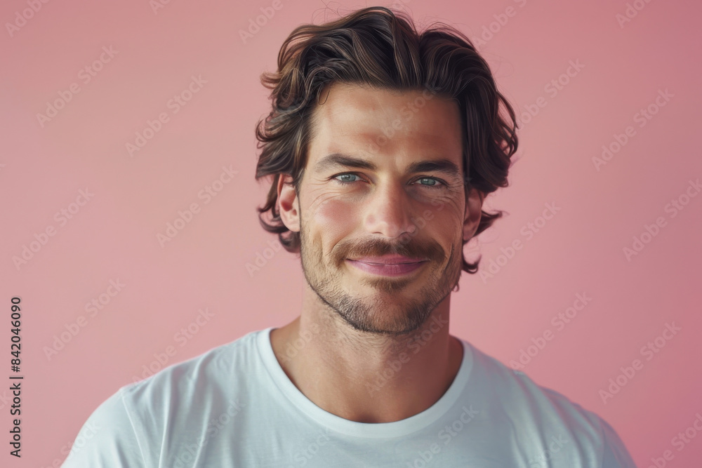 A close up portrait of a young man with a subtle smile A close up portrait of a young man with a subtle smile