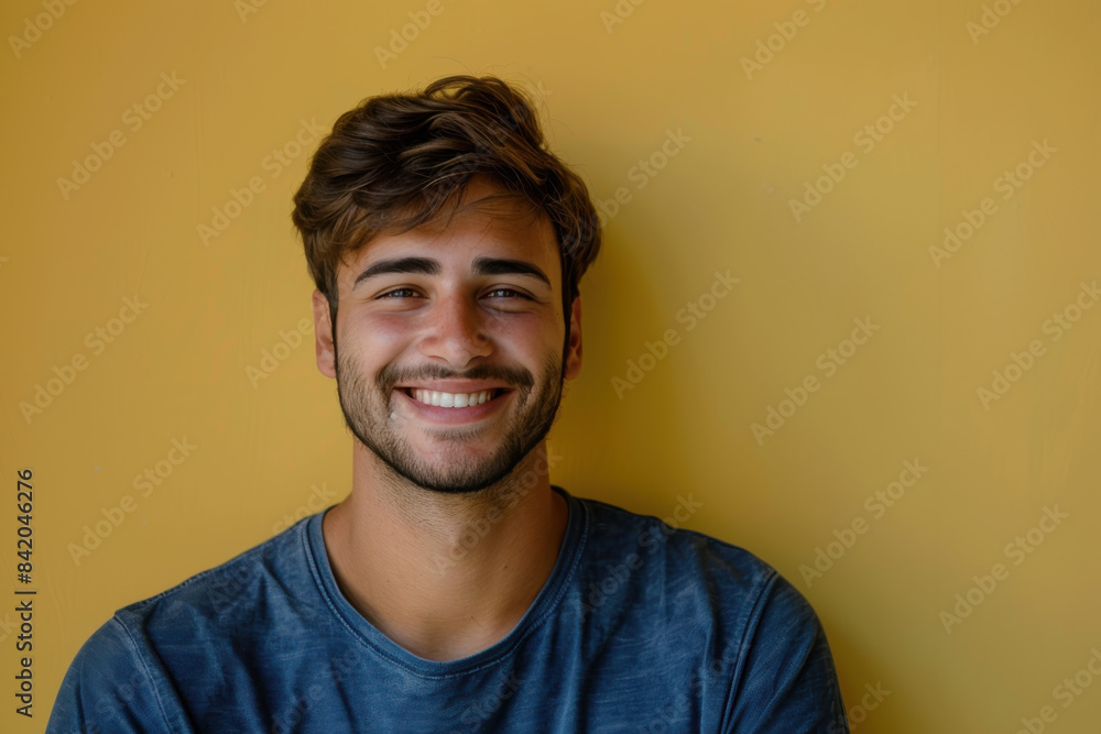 A close up portrait of a young man with a subtle smile A close up portrait of a young man with a subtle smile