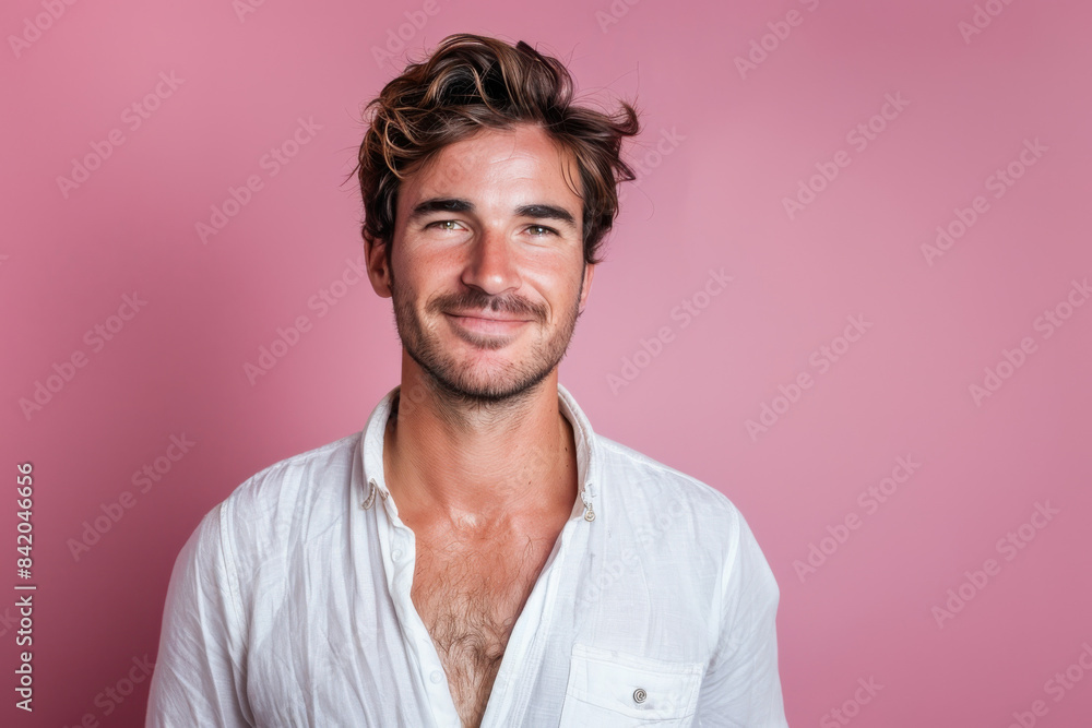 A close up portrait of a young man with a subtle smile A close up portrait of a young man with a subtle smile
