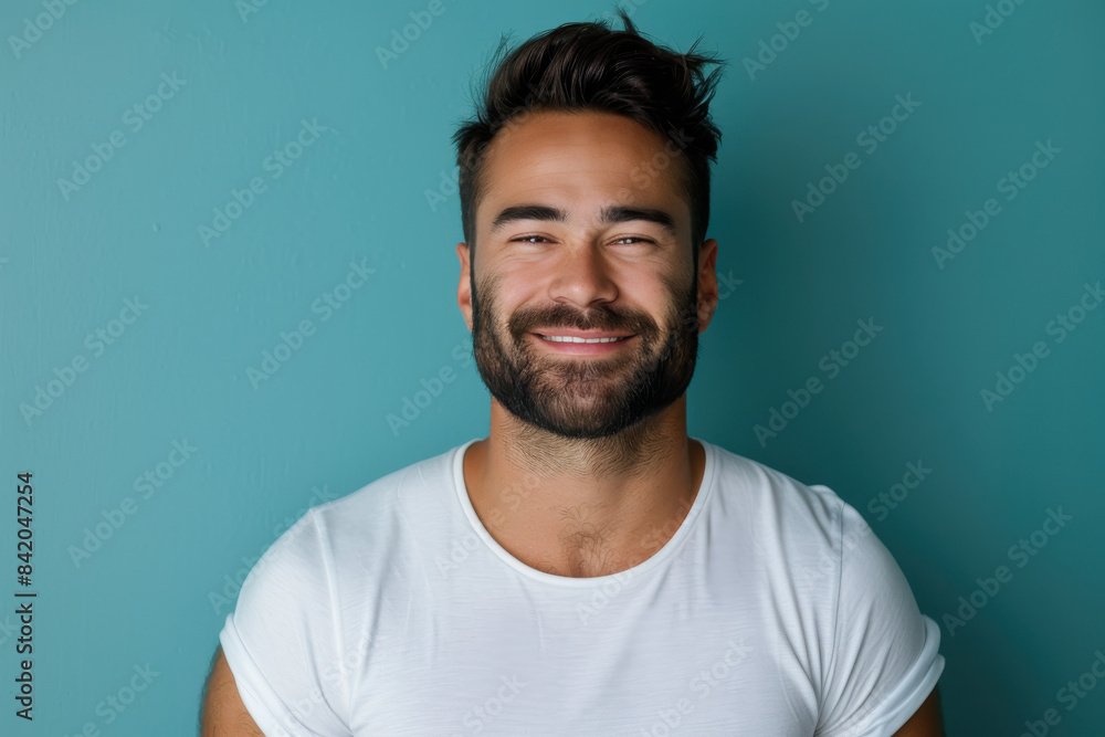 A close up portrait of a young man with a subtle smile A close up portrait of a young man with a subtle smile