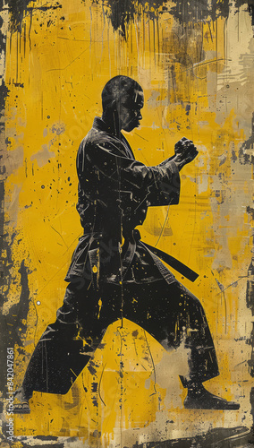 Mastering Martial Arts  Karate Silhouette on Yellow
