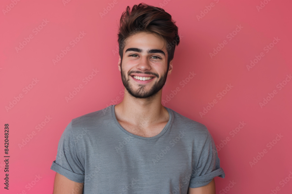 A close up portrait of a young man with a subtle smile A close up portrait of a young man with a subtle smile