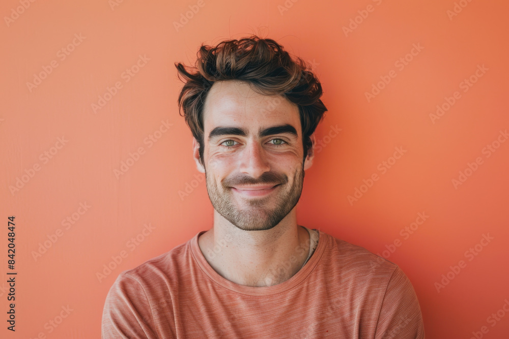A close up portrait of a young man with a subtle smile A close up portrait of a young man with a subtle smile