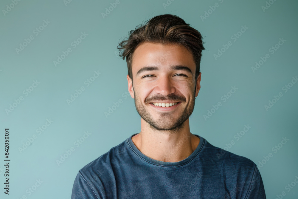 A close up portrait of a young man with a subtle smile A close up portrait of a young man with a subtle smile