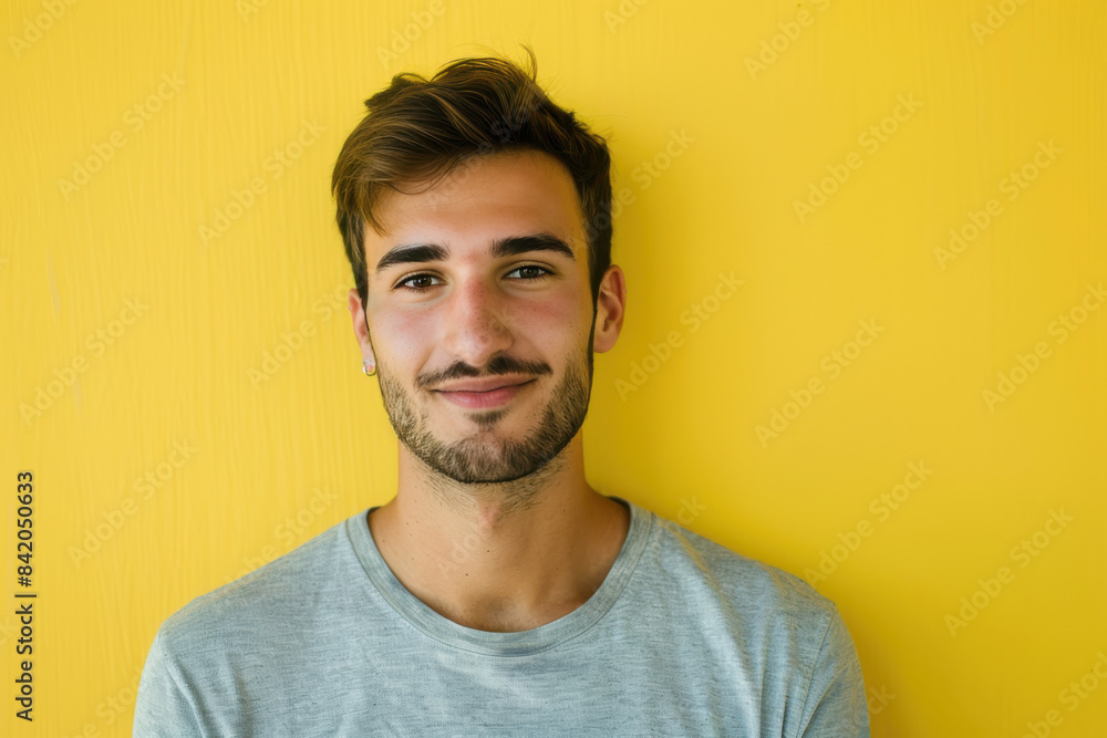A close up portrait of a young man with a subtle smile A close up portrait of a young man with a subtle smile