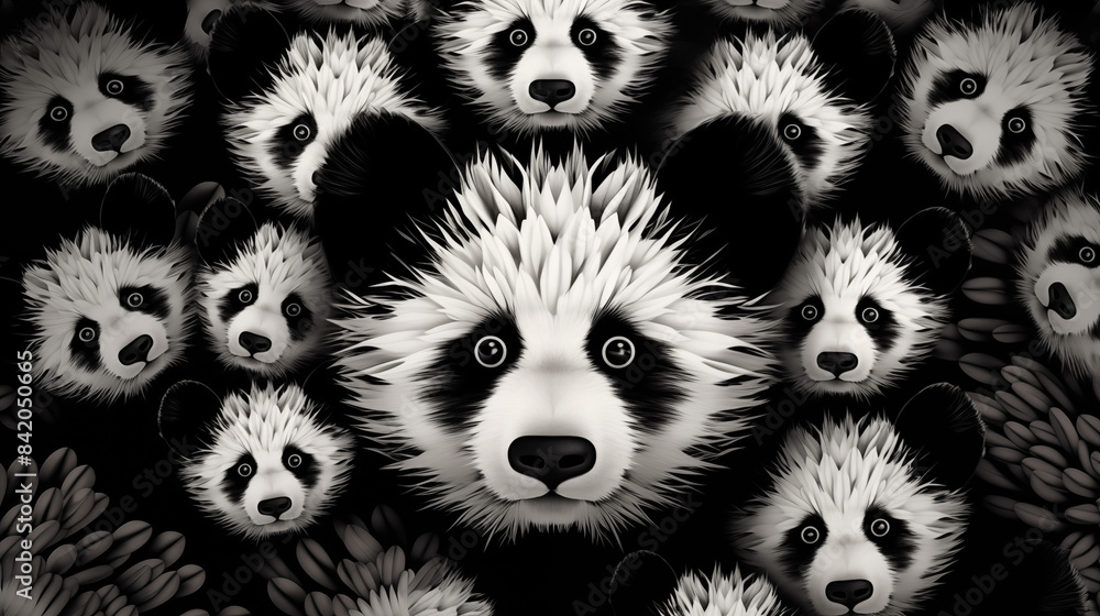 Fototapeta premium Abstract Image Pattern Background, Panda Bears, Texture, Wallpaper, Background, Cell Phone Cover and Screen, Smartphone, Computer, Laptop, 16:9 Format - PNG