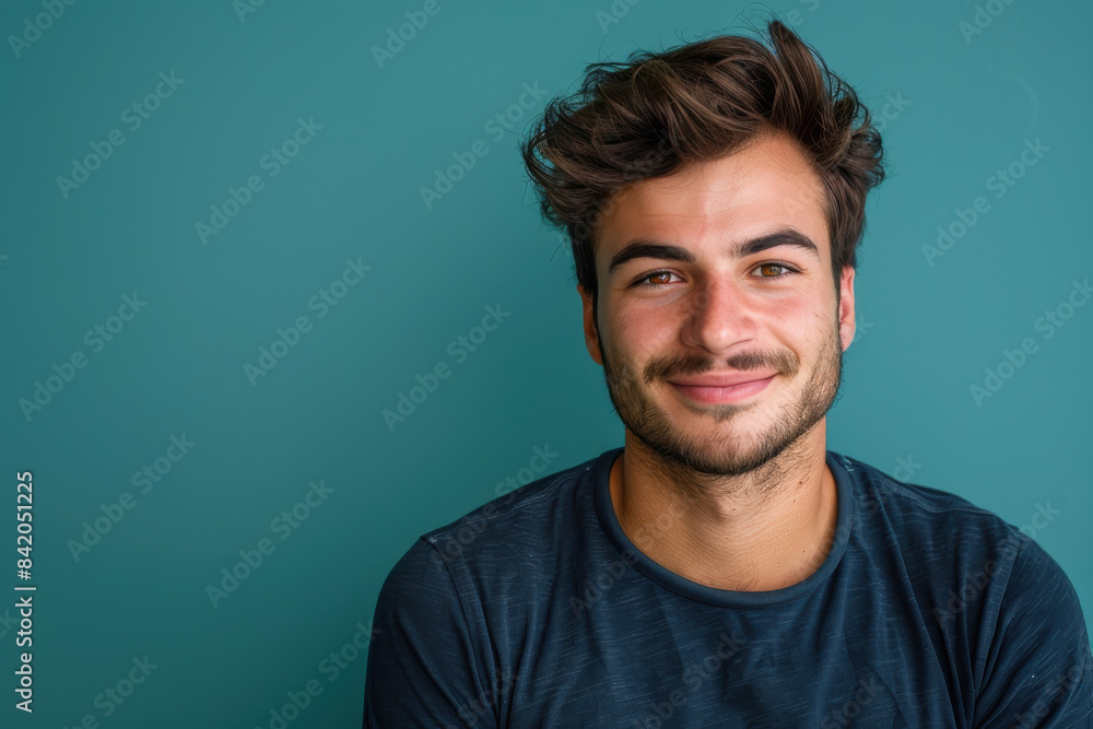 A close up portrait of a young man with a subtle smile A close up portrait of a young man with a subtle smile