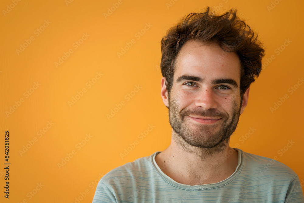 A close up portrait of a young man with a subtle smile A close up portrait of a young man with a subtle smile
