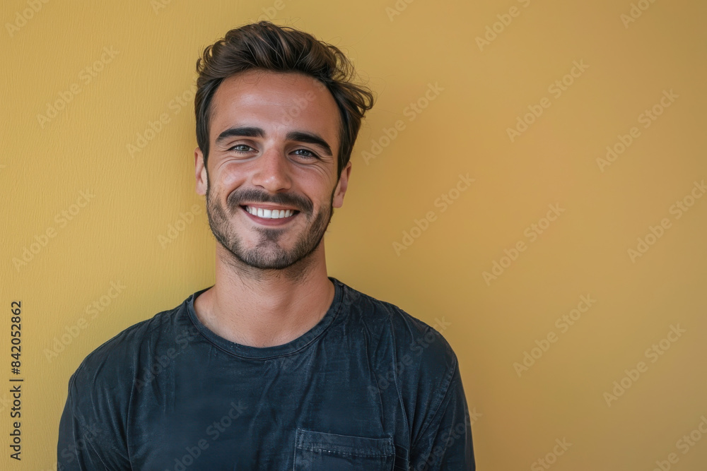 A close up portrait of a young man with a subtle smile A close up portrait of a young man with a subtle smile