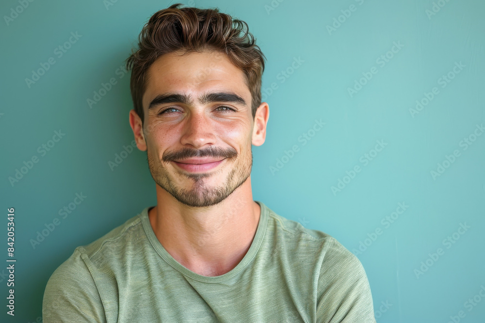 A close up portrait of a young man with a subtle smile A close up portrait of a young man with a subtle smile