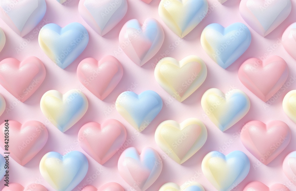 A seamless pattern of 3D pastel colored hearts A seamless pattern of 3D pastel colored hearts
