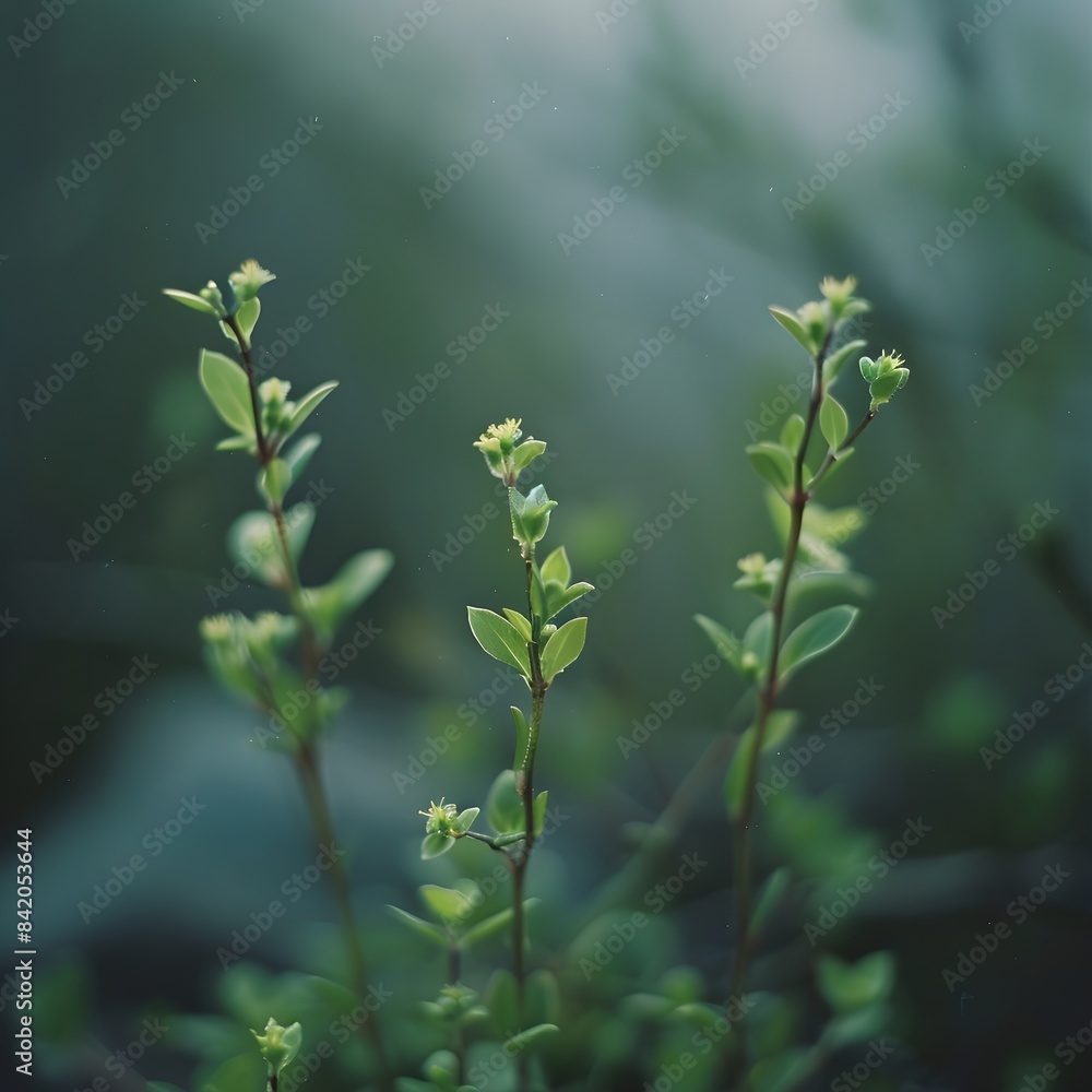 Healing green fine sprouts and small flowers flowting the air Healing green fine sprouts and small flowers flowting the air