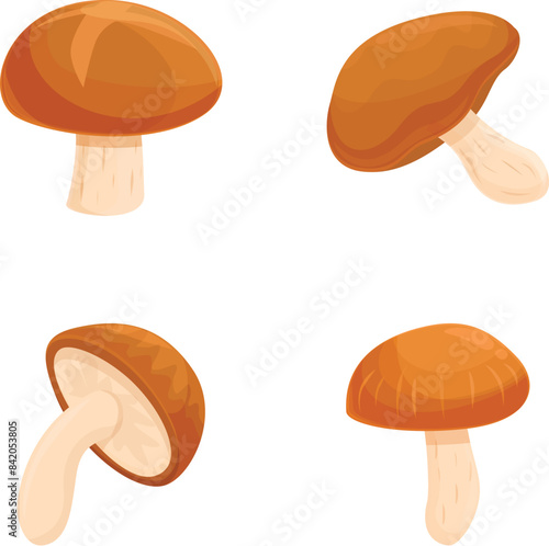Fungi icons set cartoon vector. Asian shiitake mushroom. Edible mushroom