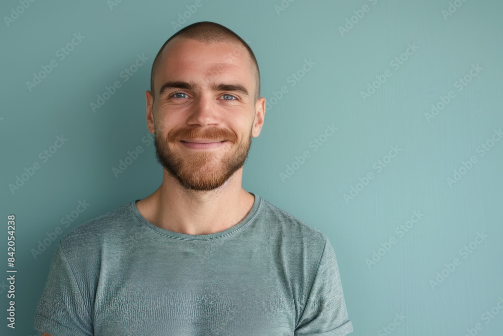 A close up portrait of a young man with a subtle smile A close up portrait of a young man with a subtle smile