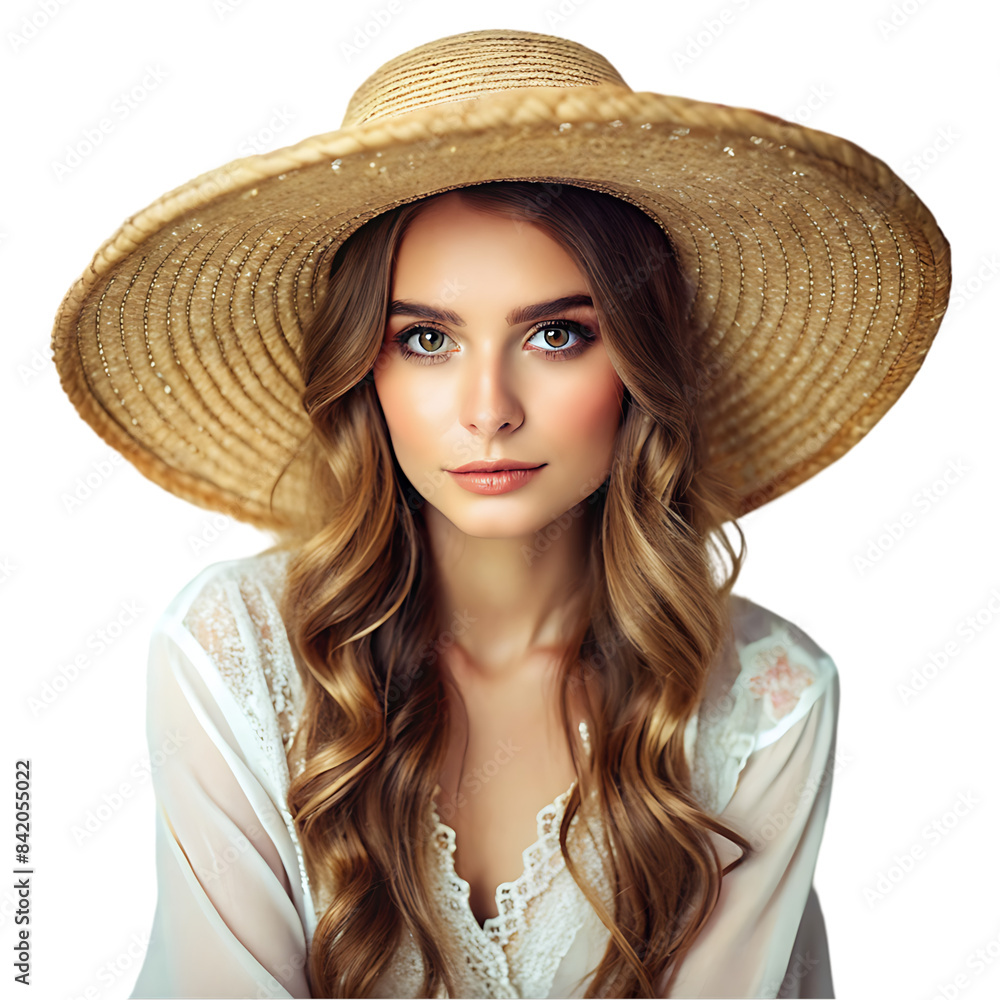 happy attractive young woman in flowered dress and hat happy attractive young woman in flowered dress and hat