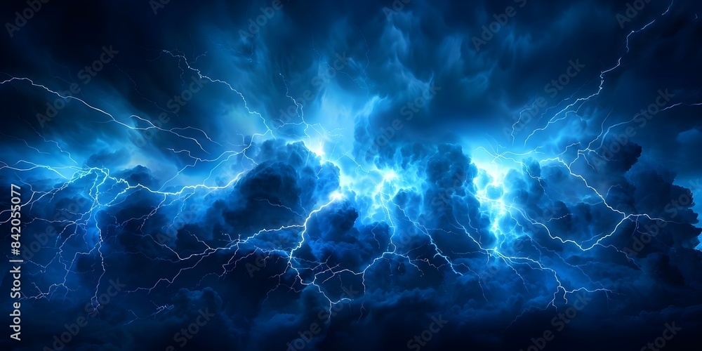 Bright Lightning Centered in Dark Blue Background. Concept Lightning Photography, Weather Photography, Stormy Skies, Dark Blue Background, Nature's Power Bright Lightning Centered in Dark Blue Background. Concept Lightning Photography, Weather Photography, Stormy Skies, Dark Blue Background, Nature's Power