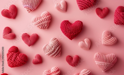 Knitted hearts on a pink backgrounded hearts on a pink background