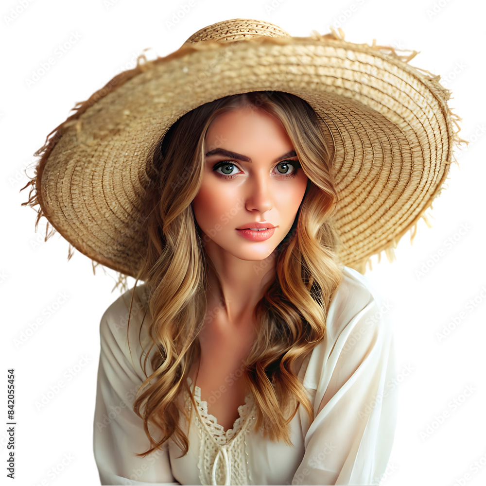 happy attractive young woman in flowered dress and hat happy attractive young woman in flowered dress and hat