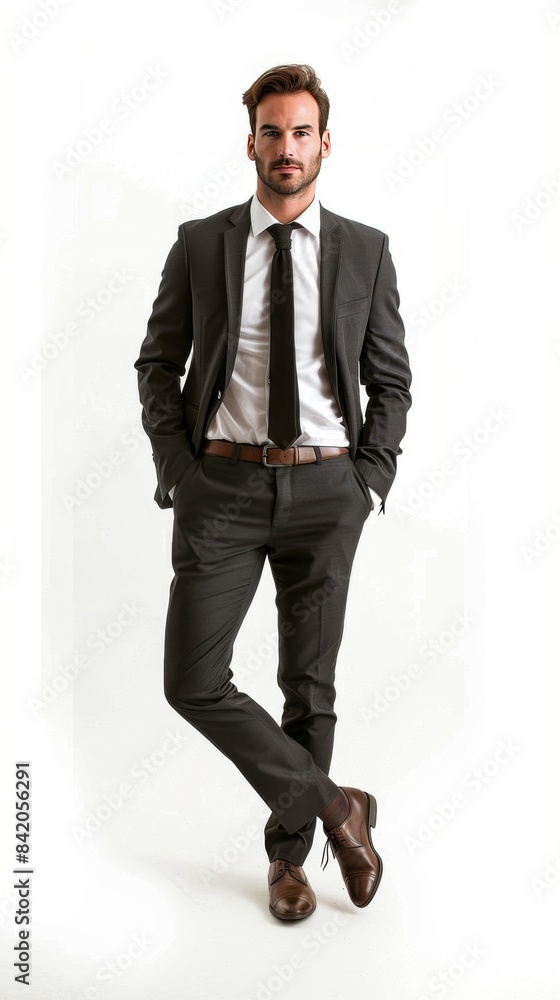 A businessman in a suit posing for a camera A businessman in a suit posing for a camera