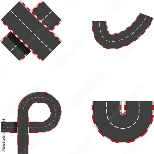 Race track icons set cartoon vector. Curve and circle racetrack. Sport kart