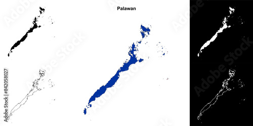 Palawan province outline map set