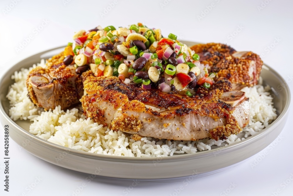 Flavor-packed Bone-in Pork Chops with Banana Chip Crust and Salsa Flavor-packed Bone-in Pork Chops with Banana Chip Crust and Salsa