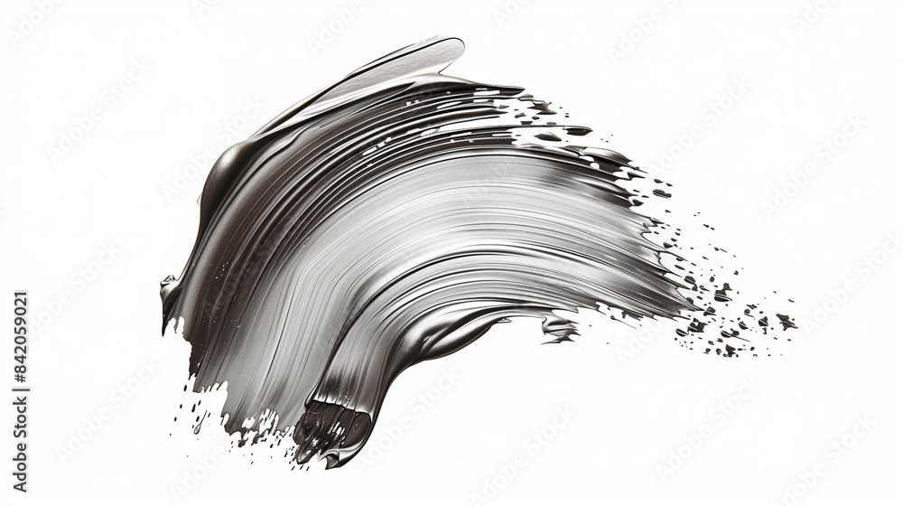 Hand-painted stroke of silver paint, isolated on a white background Hand-painted stroke of silver paint, isolated on a white background