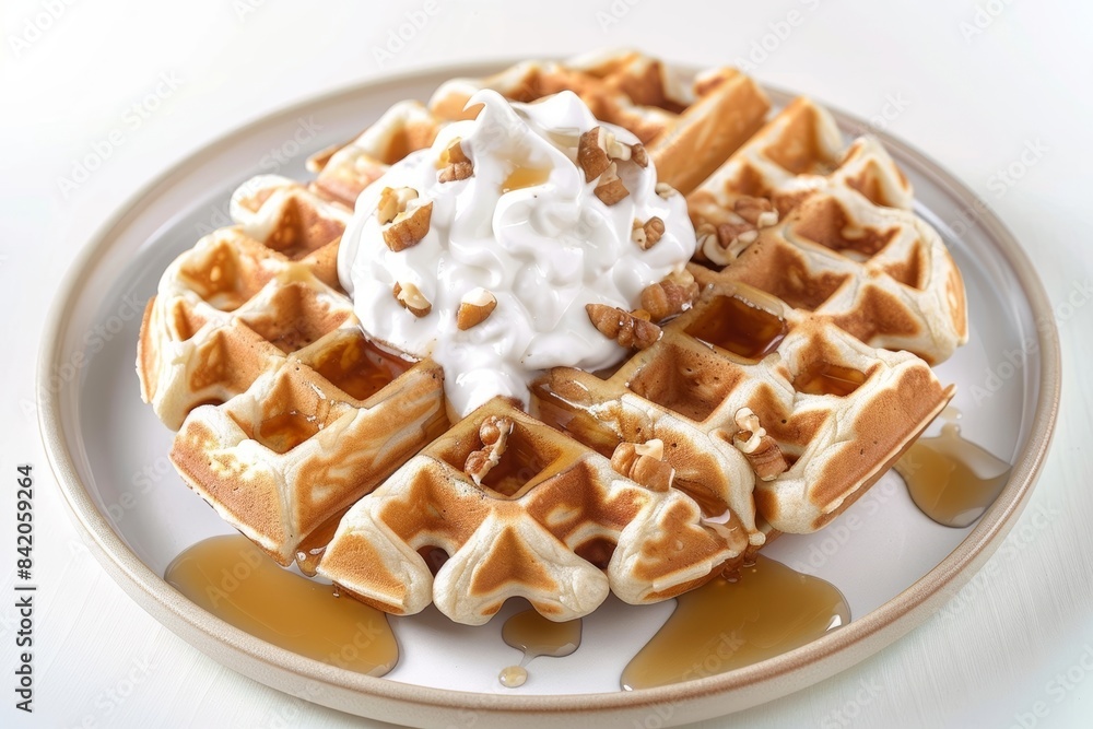 Perfectly Moist Banana Buttermilk Waffles with Whipped Cream and Walnuts Perfectly Moist Banana Buttermilk Waffles with Whipped Cream and Walnuts